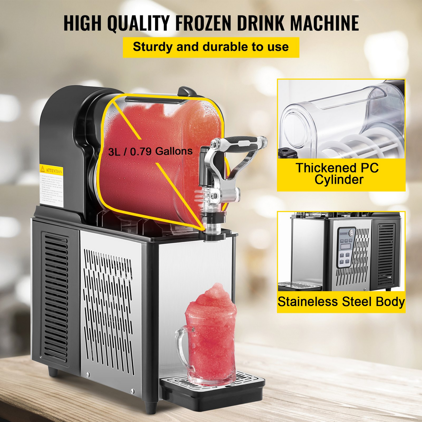 VEVOR Commercial Slushy Machine, 3L Single Bowl Slush Drink Maker, 330W Frozen Drink Machine with Temperature Preservation, Stainless Steel Home Slush Frozen Drink Machine Automatic Clean, Black