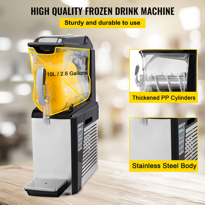 VEVOR 110V Slushy Machine 10L  Frozen Drink Maker 600W Automatic Clean Day and Night Modes for Supermarkets Cafes Restaurants Snack Bars Commercial Use