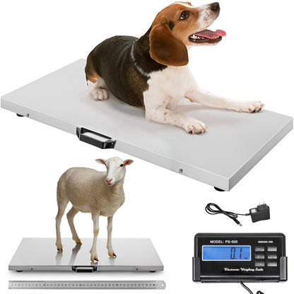 VEVOR 1100Lbs x 0.2Lbs Digital Livestock Scale Large Pet Vet Scale Stainless Steel Platform Electronic Postal Shipping Scale Heavy Duty Large Dog Hog Sheep Goat Pig Sheep Scale