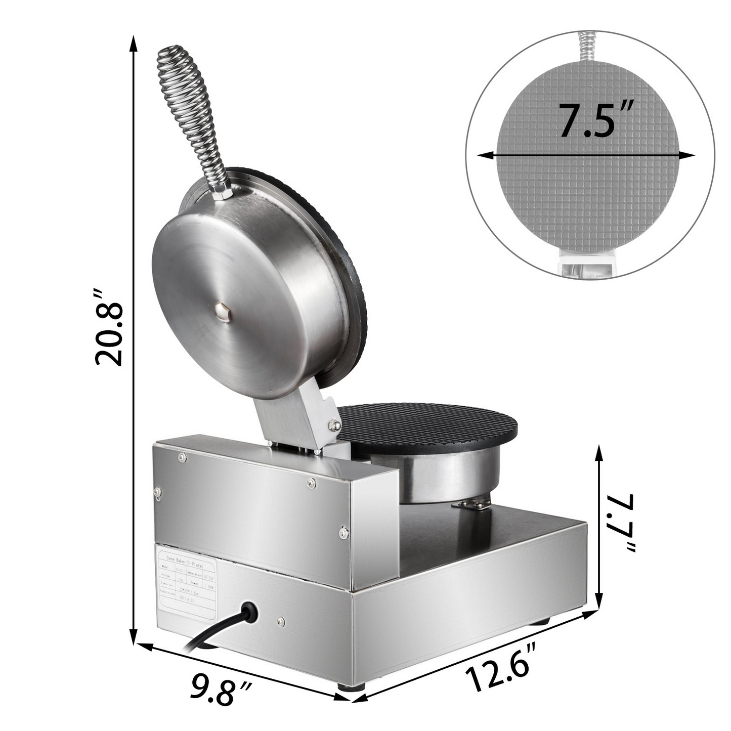 VEVOR Electric Ice Cream Cone Maker 1200W Commercial Waffle Cone Machine, 110V Stainless Steel Egg Cone Baker w/ Non-Stick Teflon Coating, Temp & Time Control for Restaurant Bakeries