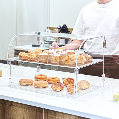 VEVOR Pastry Display Case, 2-Tier Commercial Countertop Bakery Display Case, Acrylic Display Box with Rear Door Access & Removable Shelves, Keep Fresh for Donut Bagels Cake Cookie, 22"x14"x14"