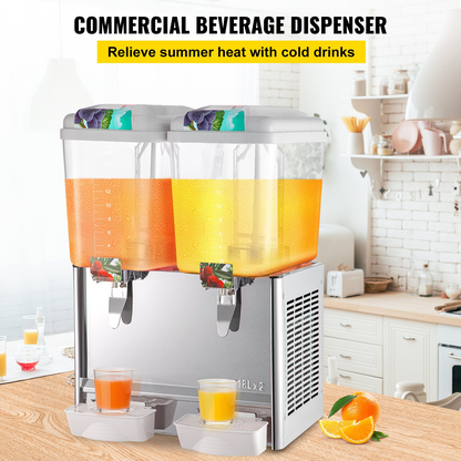 VEVOR 110V Commercial Beverage Dispenser,9.5 Gallon 36L 2 Tanks Juice Dispenser Commercial,18 Liter Per Tank 300W Stainless Steel Food Grade Material Ice Tea Drink Dispenser Equipped with Thermostat Controller