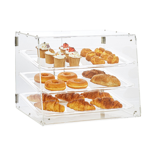 VEVOR Pastry Display Case, 3-Tier Commercial Countertop Bakery Display Case, Acrylic Display Box with Rear Door Access & Removable Shelves, Keep Fresh for Donut Bagels Cake Cookie, 20.7"x14.2"x16.3"