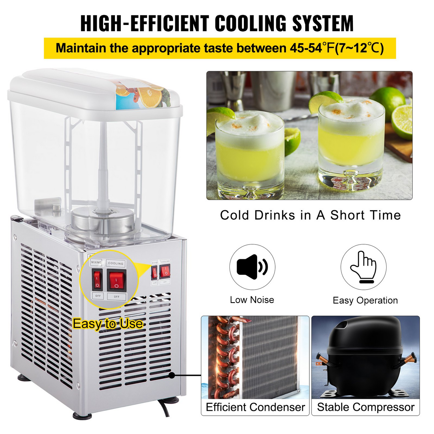 VEVOR Commercial Beverage Dispenser, 4.8 Gallon 1 Tank Cold Beverage Dispenser, 200W Food Grade Material Stainless Steel Commercial Juice Dispenser With Thermostat Controller for Cold Drink