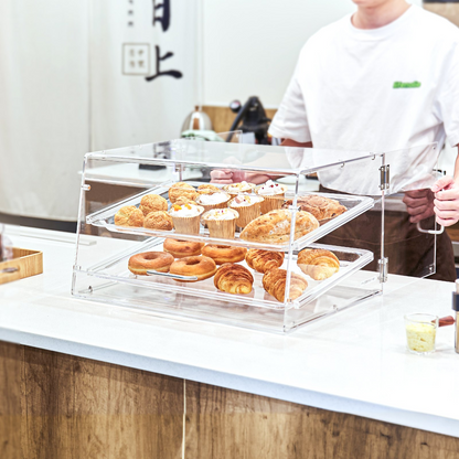 VEVOR Pastry Display Case, 2-Tier Commercial Countertop Bakery Display Case, Acrylic Display Box with Rear Door Access & Removable Shelves, Keep Fresh for Donut Bagels Cake Cookie, 20.7"x13.2"x11.9"