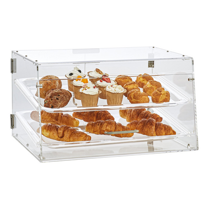 VEVOR Pastry Display Case, 2-Tier Commercial Countertop Bakery Display Case, Acrylic Display Box with Rear Door Access & Removable Shelves, Keep Fresh for Donut Bagels Cake Cookie, 20.7"x13.2"x11.9"