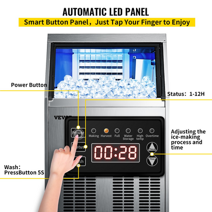 VEVOR 110V Commercial Ice Maker 80LBS/24H with 24lbs Storage Capacity Stainless Steel Commercial Ice Machine 40 Ice Cubes Per Plate Industrial Ice Maker Machine Auto Clean for Bar Home Supermarkets