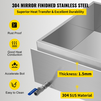 VEVOR Maple Syrup Evaporator Pan 24x24x9.5 Inch Stainless Steel Maple Syrup Boiling Pan with Valve