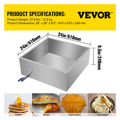 VEVOR Maple Syrup Evaporator Pan 24x24x9.5 Inch Stainless Steel Maple Syrup Boiling Pan with Valve