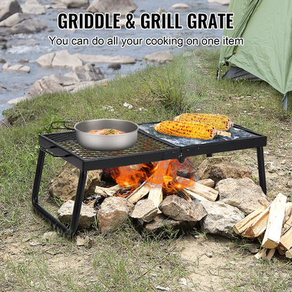 VEVOR Folding Campfire Grill, Heavy Duty Steel Mesh Grate, 22.4" Portable Camping Grates Over Fire Pit, Camp Fire Cooking Equipment with Legs Carrying Bag, Grilling Rack for Outdoor Open Flame Cooking