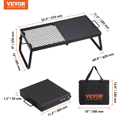 VEVOR Folding Campfire Grill, Heavy Duty Steel Mesh Grate, 22.4" Portable Camping Grates Over Fire Pit, Camp Fire Cooking Equipment with Legs Carrying Bag, Grilling Rack for Outdoor Open Flame Cooking