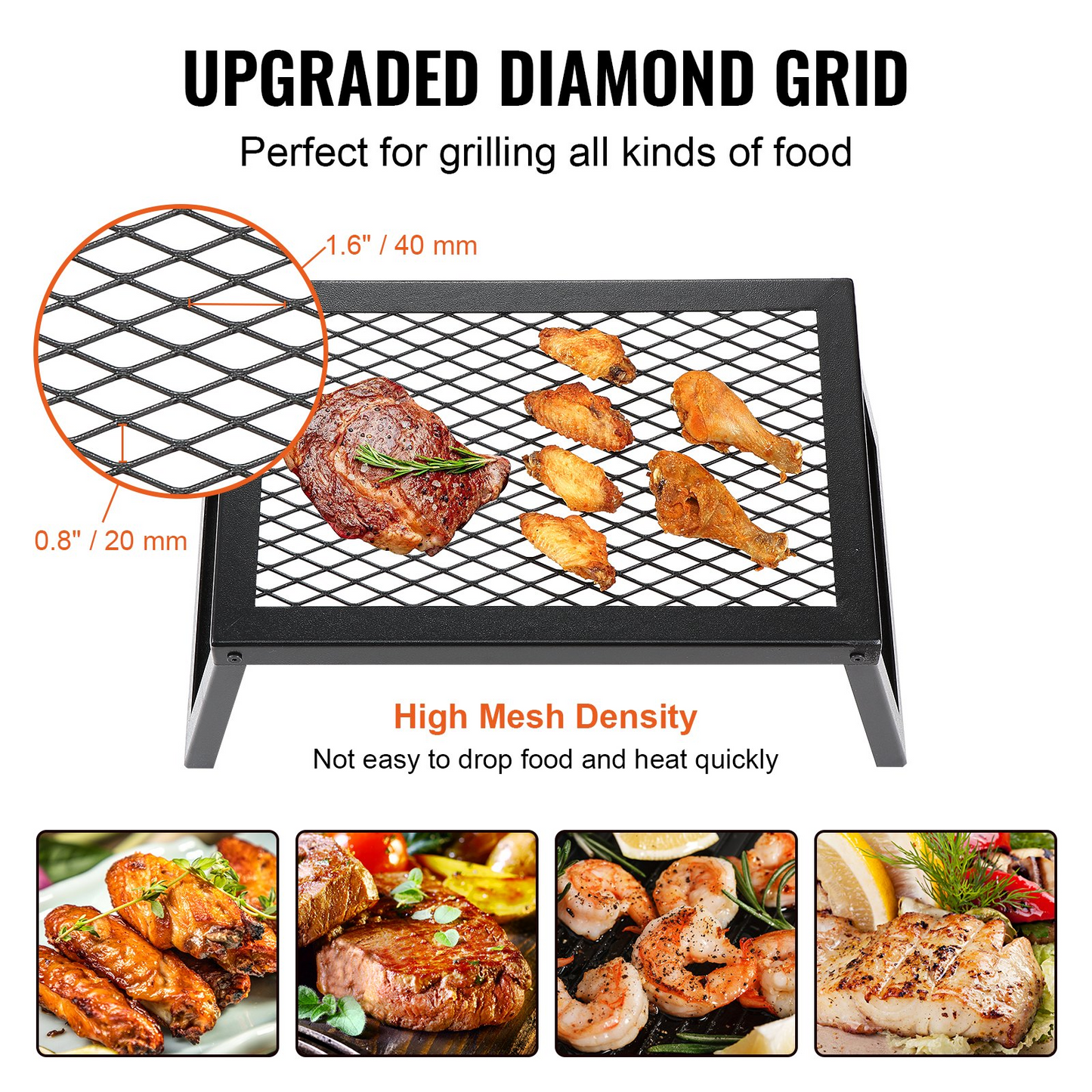 VEVOR Folding Campfire Grill, Heavy Duty Steel Mesh Grate, 18" Portable Camping Grates Over Fire Pit, Camp Fire Cooking Equipment with Legs Carrying Bag, Grilling Rack for Outdoor Open Flame Cooking