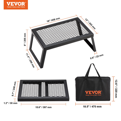 VEVOR Folding Campfire Grill, Heavy Duty Steel Mesh Grate, 18" Portable Camping Grates Over Fire Pit, Camp Fire Cooking Equipment with Legs Carrying Bag, Grilling Rack for Outdoor Open Flame Cooking