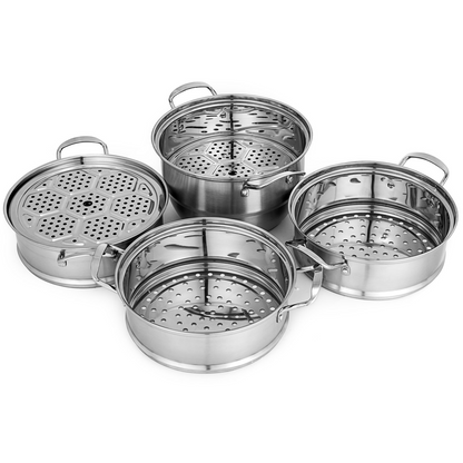 VEVOR 5-Tier Stainless Steel Steamer, 11'' Multi-Layer Cookware Pot with Handles on Both Sides, Work with Gas, Electric, Grill Stove Top, Dia-28cm, Sliver