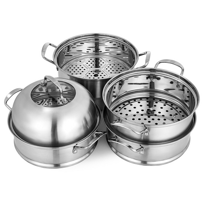 VEVOR 5-Tier Stainless Steel Steamer, 11'' Multi-Layer Cookware Pot with Handles on Both Sides, Work with Gas, Electric, Grill Stove Top, Dia-28cm, Sliver