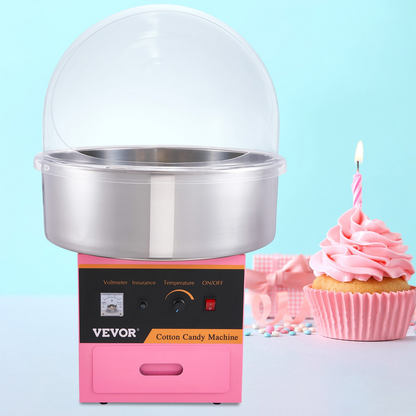 VEVOR Electric Cotton Candy Machine, 1000W Candy Floss Maker, Commercial Cotton Candy Machine with Stainless Steel Bowl, Sugar Scoop, and Cover, Perfect for Home Kids Birthday, Family Party Pink