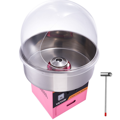 VEVOR Electric Cotton Candy Machine, 1000W Candy Floss Maker, Commercial Cotton Candy Machine with Stainless Steel Bowl, Sugar Scoop, and Cover, Perfect for Home Kids Birthday, Family Party Pink