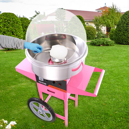 VEVOR Electric Cotton Candy Machine Cart with Bubble Cover Shield, 1000W Commercial Floss Maker with Stainless Steel Bowl, Sugar Scoop and Drawer, Perfect for Home, Kids Birthday, Family Party, Pink