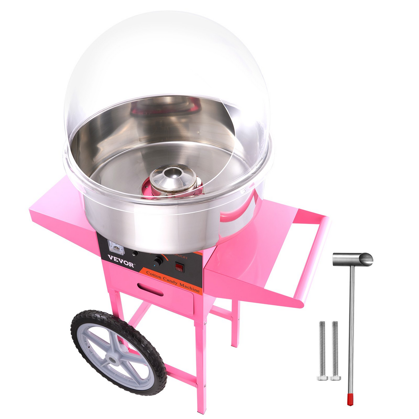 VEVOR Electric Cotton Candy Machine Cart with Bubble Cover Shield, 1000W Commercial Floss Maker with Stainless Steel Bowl, Sugar Scoop and Drawer, Perfect for Home, Kids Birthday, Family Party, Pink