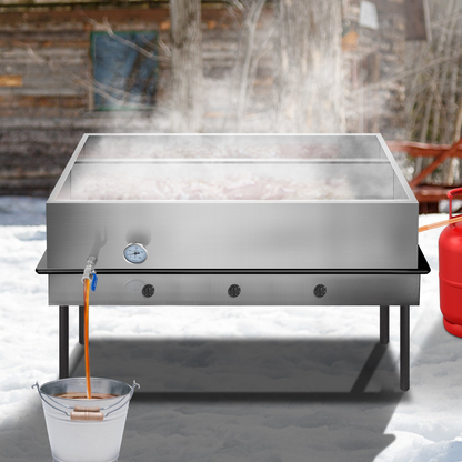 VEVOR Maple Syrup Evaporator Pan 48x24x9.4 Inch Stainless Steel Maple Syrup Boiling Pan with Valve and Thermometer and Divided Pan