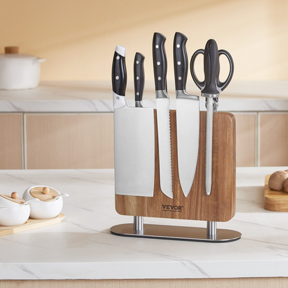 VEVOR Magnetic Knife Block, 10 inch Home Kitchen Knife Holder, Double Sided Magnetic Knife Stand, Multifunctional Storage Acacia Wood Knives Rack, Cutlery Display Organizer for Knives, Utensils, Tools