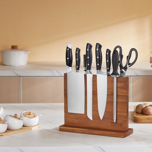 VEVOR Magnetic Knife Block, 12 inch Home Kitchen Knife Holder, Double Sided Magnetic Knife Stand, Multifunctional Storage Acacia Wood Knives Rack, Cutlery Display Organizer for Knives, Utensils, Tools