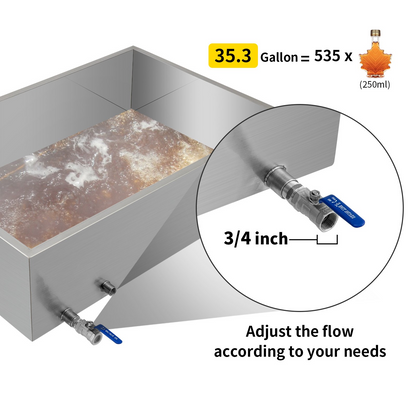 VEVOR Maple Syrup Evaporator Pan 36x24x9.5 Inch Stainless Steel Maple Syrup Boiling Pan with Valve