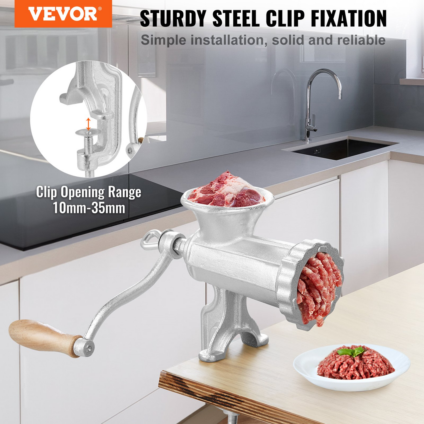 VEVOR Manual Meat Grinder, Heavy Duty Cast Iron Hand Meat Grinder with Steel Table Clamp, Meat Mincer Sausage Maker with 1 Cutting Blade, 2 Cutting Plates, 3 Sausage Tubes for Beef Pepper Mushroom