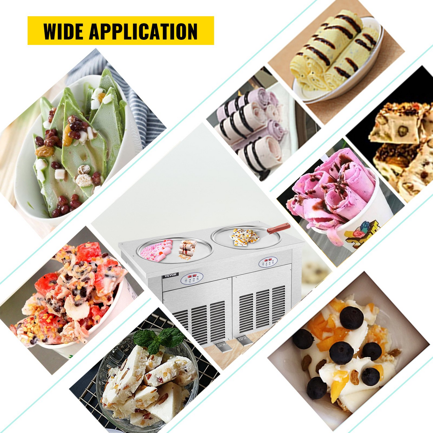 VEVOR Commercial Rolled Ice Cream Machine, 1800W Stir-Fried Ice Roll Machine Double Pans, Stainless Steel Ice Cream Roll Machine w/ 17.7" Round Pan, Yogurt Cream Machine for Bars Cafés Dessert Shops