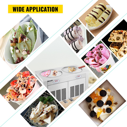 VEVOR Commercial Rolled Ice Cream Machine, 1800W Stir-Fried Ice Roll Machine Double Pans, Stainless Steel Ice Cream Roll Machine w/ 17.7" Round Pan, Yogurt Cream Machine for Bars Cafés Dessert Shops