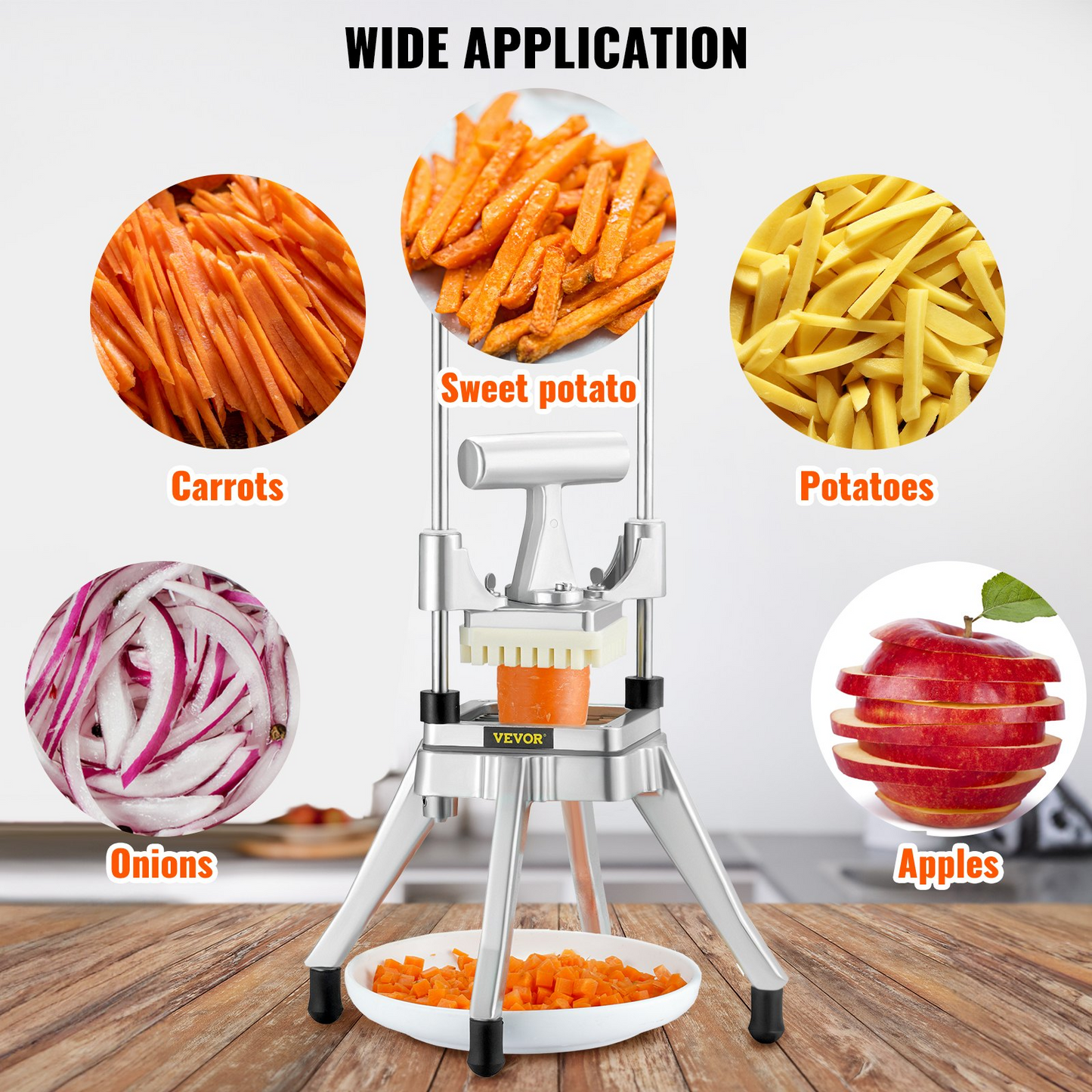 VEVOR Commercial Vegetable Fruit Chopper 3/8″ Blade Heavy Duty Professional Food Dicer Kattex French Fry Cutter Onion Slicer Stainless Steel for Tomato Peppers Potato Mushroom, Sliver