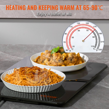 VEVOR Electric Warming Tray, 16.5" x 11" Portable Tempered Glass Heating Tray with Temperature Control (65-90℃), Perfect for Dinner, Catering, House, Parties, Events, Entertaining and Holiday, Black