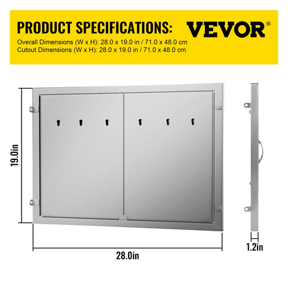 VEVOR BBQ Access Door 28W X 19H Inch, Double BBQ Door Stainless Steel, Outdoor Kitchen Doors for BBQ Island, Grill Station, Outside Cabinet