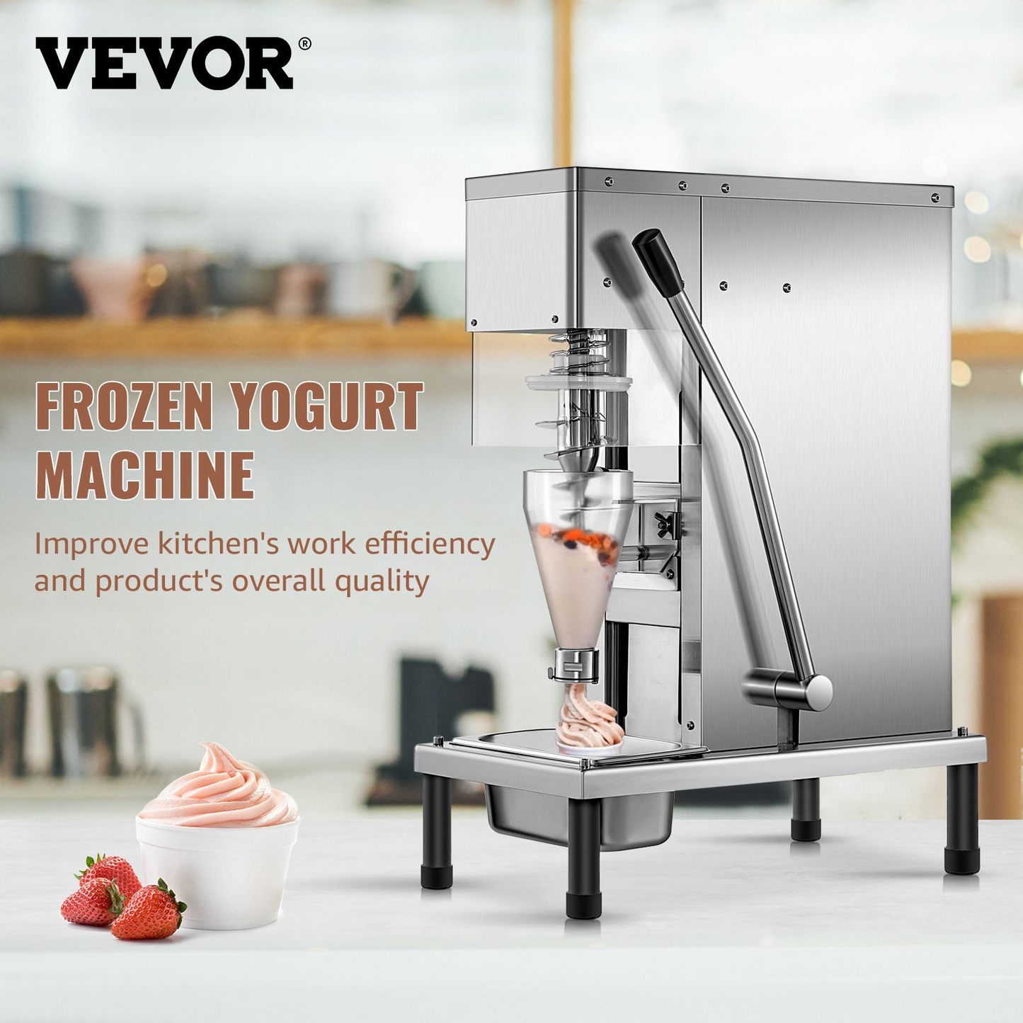 VEVOR 110V Frozen Yogurt Blending Machine 750W, Yogurt Milkshake Ice Cream Mixing Machine 304 Stainless Steel Construction, Professional Commercial Kitchen Equipment