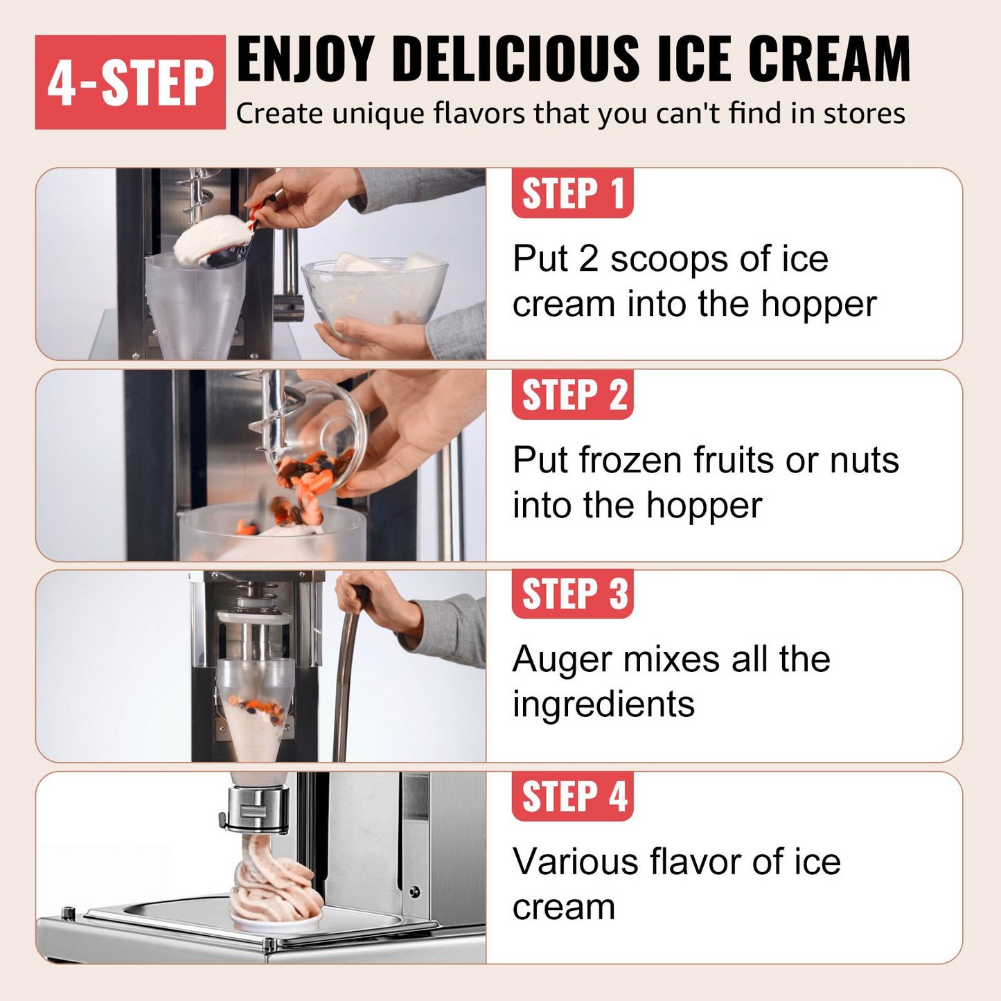 VEVOR 110V Frozen Yogurt Blending Machine 750W, Yogurt Milkshake Ice Cream Mixing Machine 304 Stainless Steel Construction, Professional Commercial Kitchen Equipment