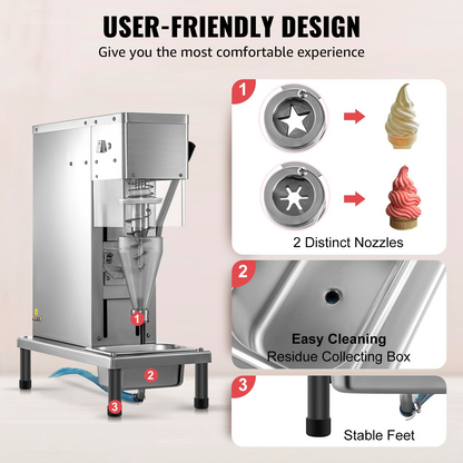 VEVOR 110V Frozen Yogurt Blending Machine 750W, Yogurt Milkshake Ice Cream Mixing Machine 304 Stainless Steel Construction, Professional Commercial Kitchen Equipment