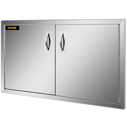 VEVOR Outdoor Kitchen Access 34" x 19" Wall Construction Stainless Steel Flush Mount for BBQ Island, 34inch x 19inch, Double Door