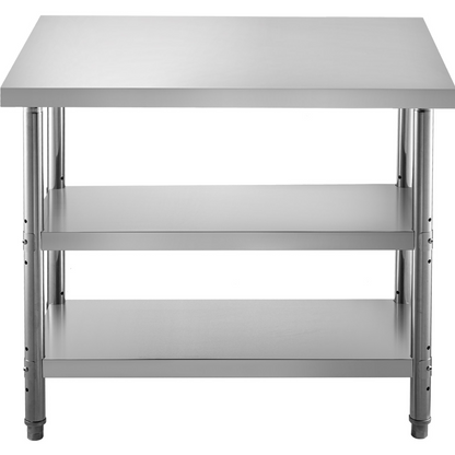 VEVOR Stainless Steel Prep Table, 60x14x33 in Commercial Stainless Steel Table, 2 Adjustable Undershelf BBQ Prep Table, Heavy Duty Kitchen Work Table, for Garage, Home, Warehouse, and Kitchen Silver