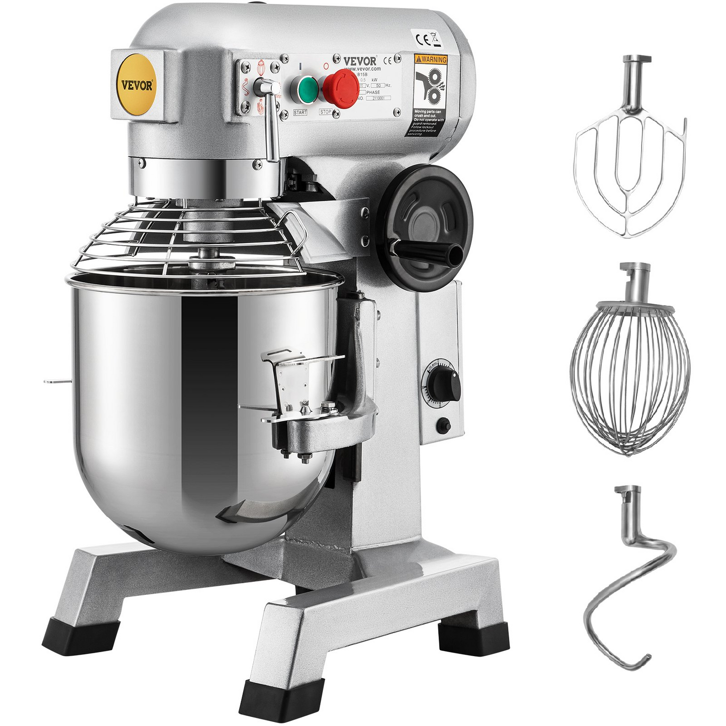 VEVOR Commercial Food Mixer, 20Qt Commercial Mixer with Timing Function, 750W Stainless Steel Bowl Heavy Duty Electric Food Mixer Commercial with 3 Speeds Adjustable 108/199/382 RPM, Dough Hook Whisk Beater Included, Perfect for Bakery Pizzeria