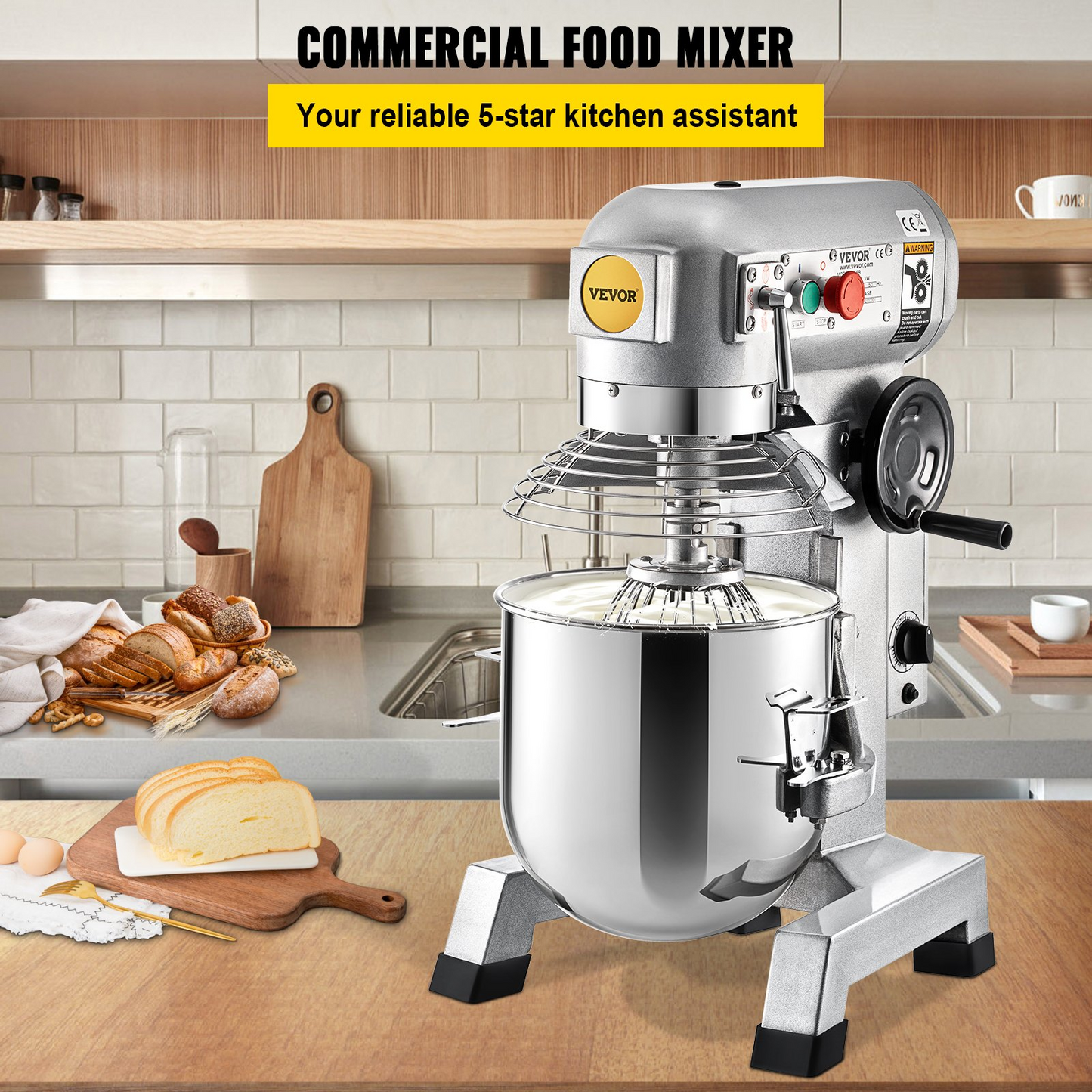 VEVOR Commercial Food Mixer, 15Qt Commercial Mixer with Timing Function, 500W Stainless Steel Bowl Heavy Duty Electric Food Mixer Commercial with 3 Speeds Adjustable 113/184/341 RPM, Dough Hook Whisk Beater Included, Perfect for Bakery Pizzeria