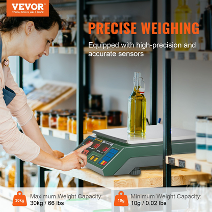 VEVOR Electronic Price Computing Scale, 66 LB Digital Deli Weight Scales, LED Digital Commercial Food Fruit Meat Produce Counting Weight, for Retail Outlet Store, Kitchen, Restaurant Market, Farmer