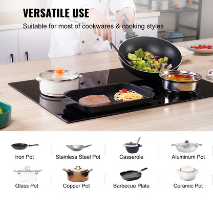 VEVOR Built in Electric Stove Top, 23.2 x 20.5 inch 4 Burners, 240V Glass Radiant Cooktop with Sensor Touch Control, Timer & Child Lock Included, 9 Power Levels for Simmer Steam Slow Cook Fry