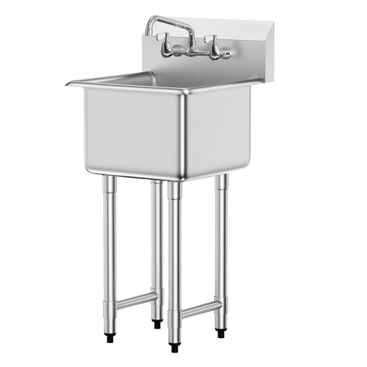 VEVOR Stainless Steel Prep & Utility Sink, 1 Compartment Free Standing Small Sink Include Faucet & legs, 18"x41" Commercial Single Bowl Sinks for Garage, Restaurant, Kitchen, Laundry, NSF Certified