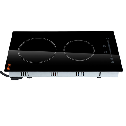 VEVOR Built in Electric Stove Top, 20 x 11.6 inch 2 Burners, 240V Glass Radiant Cooktop with Sensor Touch Control, Timer & Child Lock Included, 9 Power Levels for Simmer Steam Slow Cook Fry