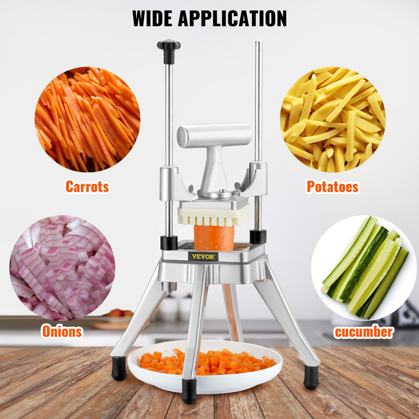 VEVOR Commercial Vegetable Fruit Chopper 3/8″ Blade Heavy Duty Professional Food Dicer Kattex French Fry Cutter Onion Slicer Stainless Steel for Tomato Peppers Potato Mushroom, Sliver