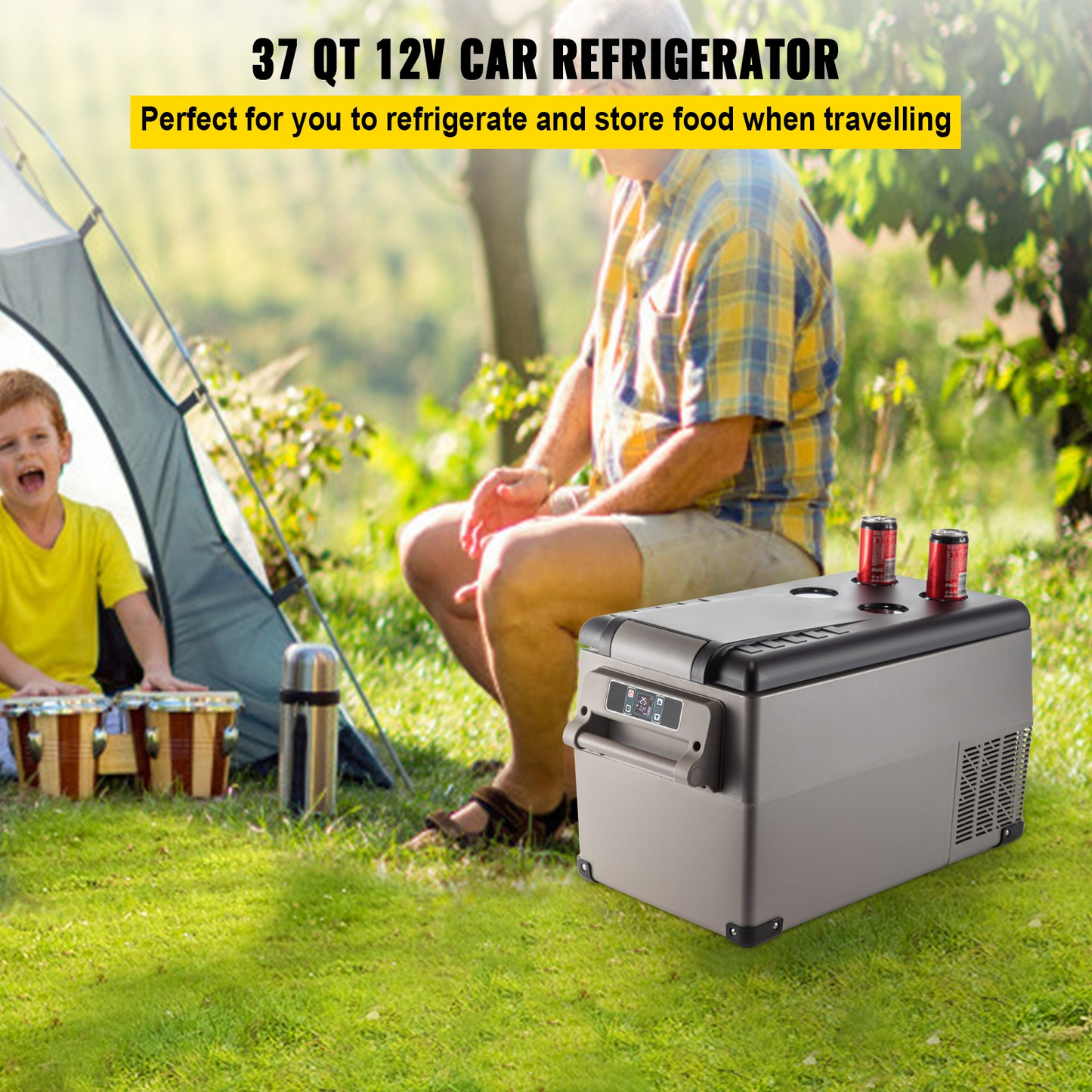 VEVOR Portable Refrigerator 37 Quart(35 Liter),12 Volt Refrigerator App Control(-4℉~68℉), Car Refrigerator Dual Zone with 12/24v DC & 110-240v AC for Camping, Travel, Fishing, Outdoor or Home Use