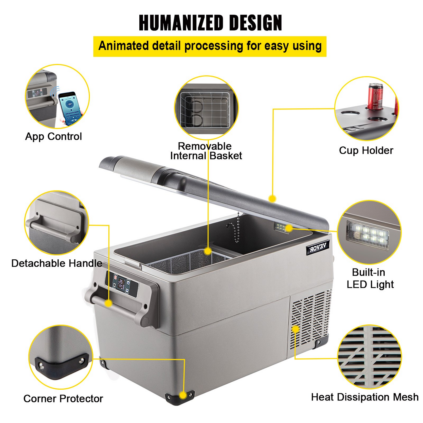 VEVOR Portable Refrigerator 37 Quart(35 Liter),12 Volt Refrigerator App Control(-4℉~68℉), Car Refrigerator Dual Zone with 12/24v DC & 110-240v AC for Camping, Travel, Fishing, Outdoor or Home Use