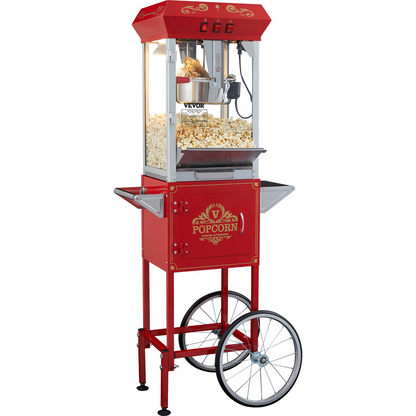 VEVOR Popcorn Popper Machine 8 Oz Popcorn Maker with Cart 850W 48 Cups Red