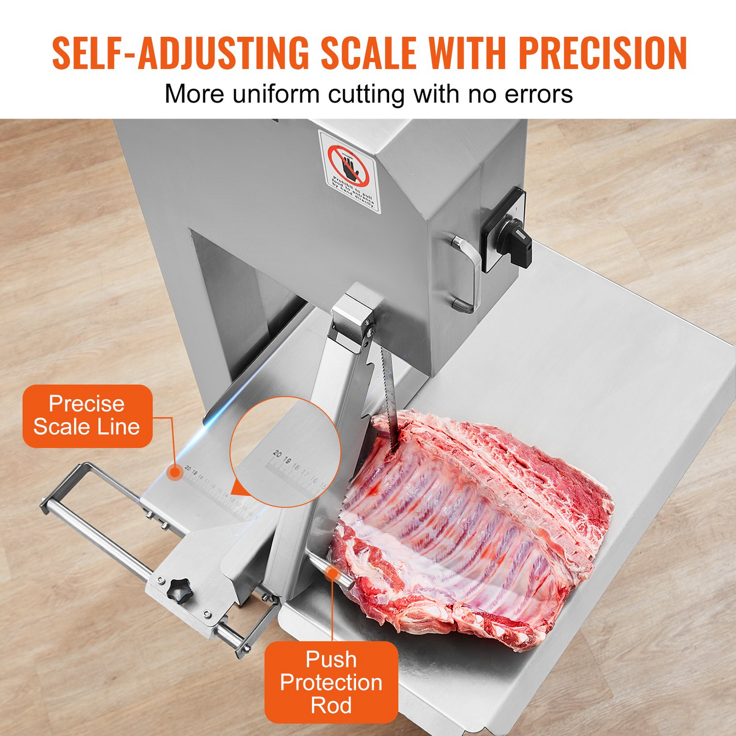 VEVOR Commercial Electric Meat Bandsaw, 2200W Stainless Steel Vertical Bone Sawing Machine, Workbeach 24.4" x 20.5", 0.16-8.7 Inch Cutting Thickness, Frozen Meat Cutter with 6 Blades for Rib Pork Beef