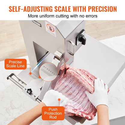 VEVOR Commercial Electric Meat Bandsaw, 2200W Stainless Steel Countertop Bone Sawing Machine, Workbeach 18.5" x 20.9", 0-7.1 Inch Cutting Thickness, Frozen Meat Cutter with 6 Blades for Rib Pork Beef